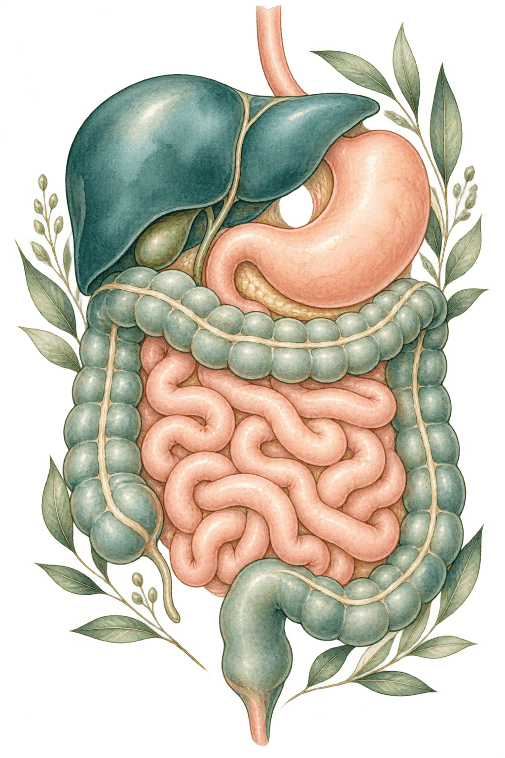 Illustration aquarelle des organes digestifs
